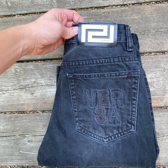 Vintage Versace Embroidered Jeans Size 29 Gray - Picture 2 of 8